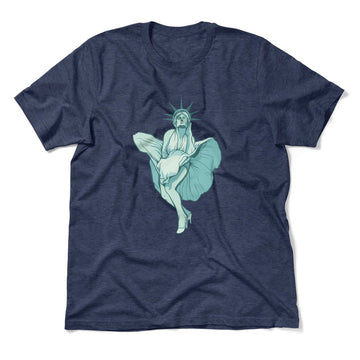 Statue Of Liberty Marilyn Monroe Men/Unisex T-Shirt in Heather Navy color
